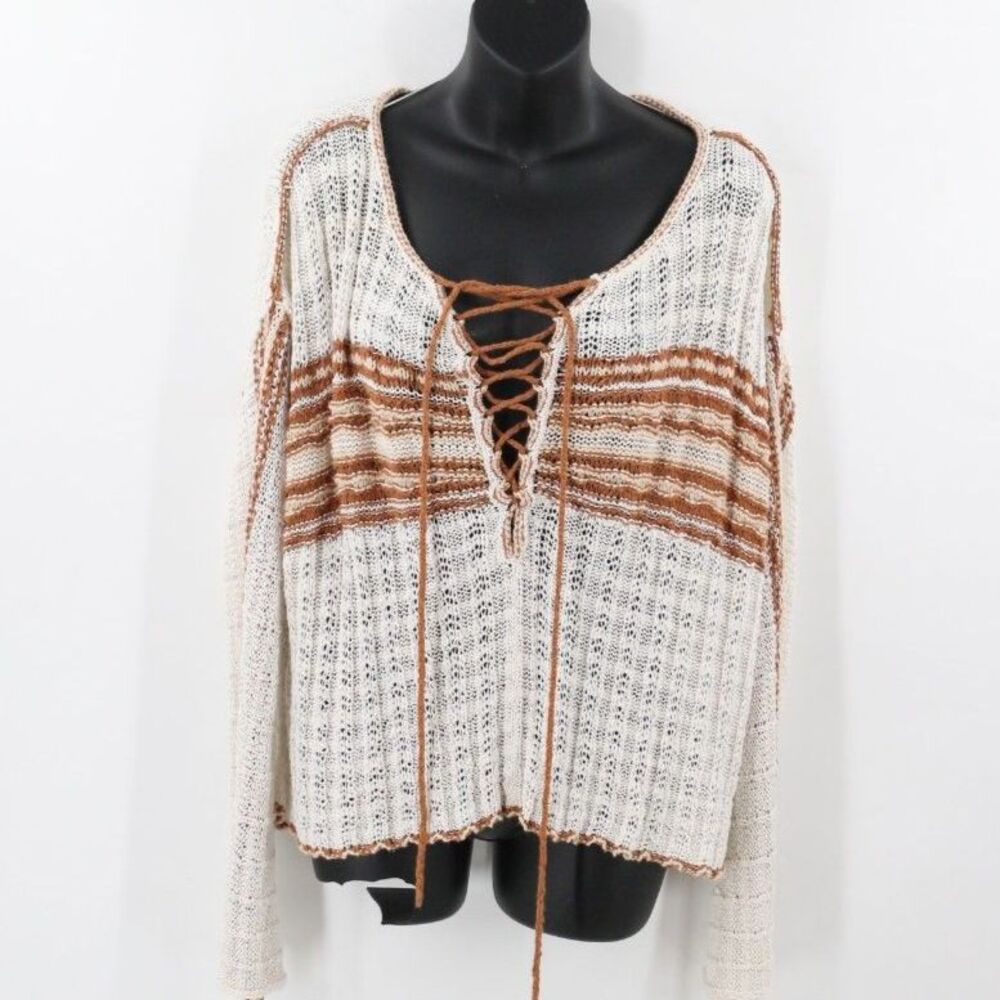 Free People Womens Marina Bay Lace Up Sweater Size Size Medium Boho